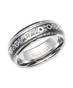 Unique & Co Tungsten 7mm Ring With Cogs & Wheels & Meteorite Paper - TUR-184