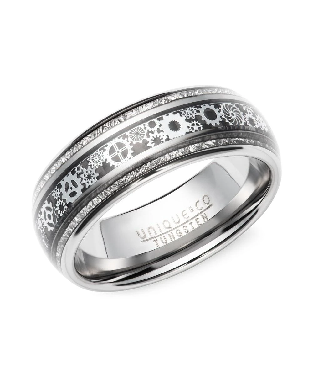 Unique & Co Tungsten 7mm Ring With Cogs & Wheels & Meteorite Paper - TUR-184 3 Unique & Co Tungsten 7mm Ring With Cogs & Wheels & Meteorite Paper - TUR-184