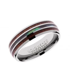 Unique & Co Tungsten 7mm Ring With Wood & Abalone Shell Inlay - TUR-100
