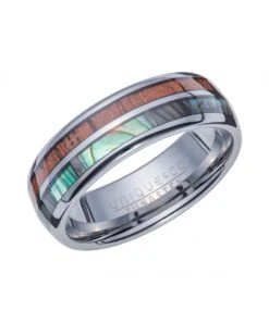 Unique & Co Tungsten 7mmRing With Wood & Abalone Shell Inlay - TUR-136