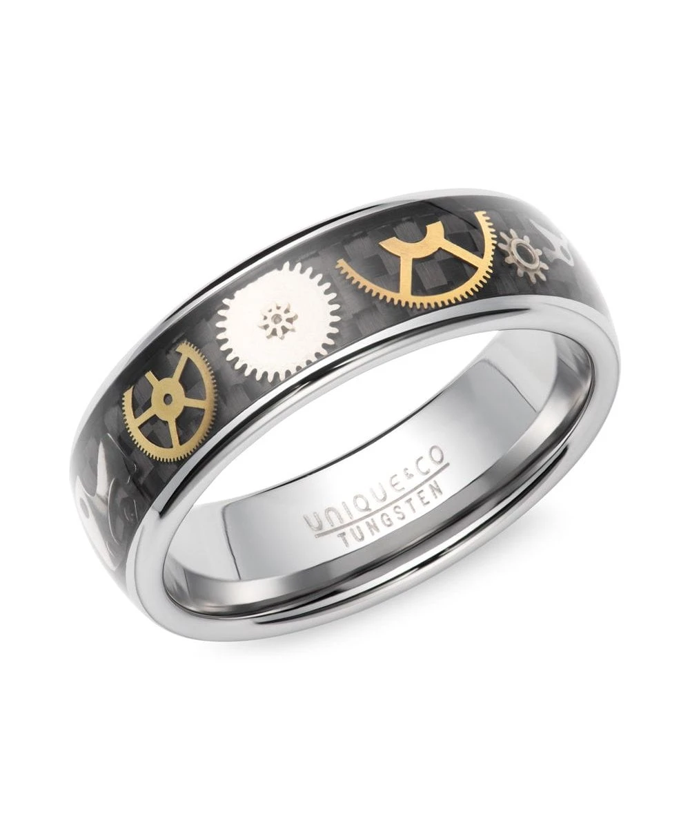 Unique & Co Tungsten 7mm Ring With Yellow & Black Carbon Fibre Inlay - TUR-189 3 Unique & Co Tungsten 7mm Ring With Yellow & Black Carbon Fibre Inlay - TUR-189