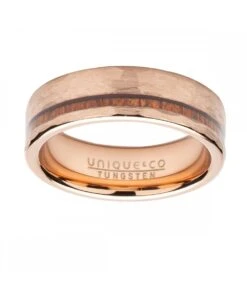 Unique & Co Tungsten 7mm Rose Gold & Wood Inlay Ring - TUR-126
