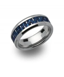 Unique & Co Tungsten 8mmRing With Blue Carbon Fibre - TUR-49