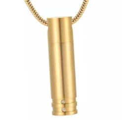 Unisex Cylinder - Gold Stainless Steel Cremation Ashes Urn Jewellery Pendant