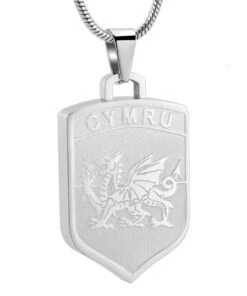 Welsh Shield - Stainless Steel Cremation Ashes Jewellery Pendant
