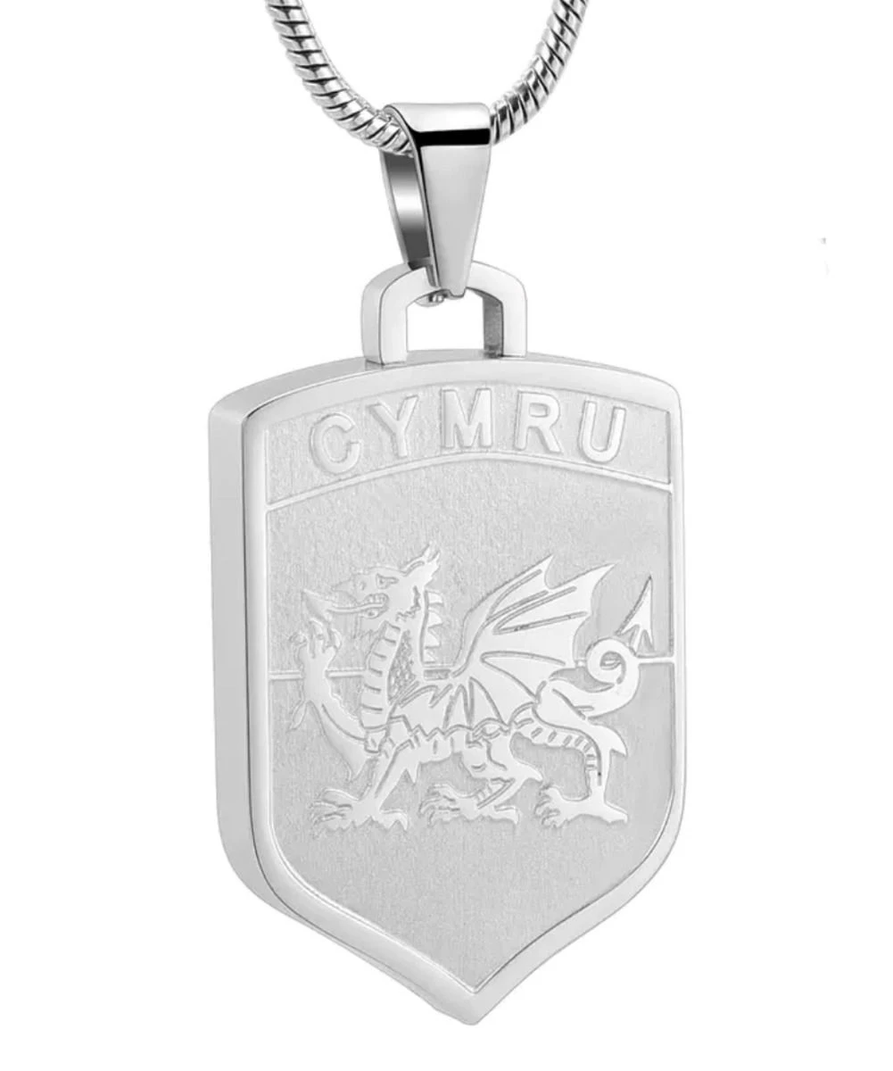 Welsh Shield - Stainless Steel Cremation Ashes Jewellery Pendant 3 Welsh Shield - Stainless Steel Cremation Ashes Jewellery Pendant