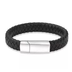 Woven Black Leather Bracelet - Stainless Steel Cremation Ashes Jewellery