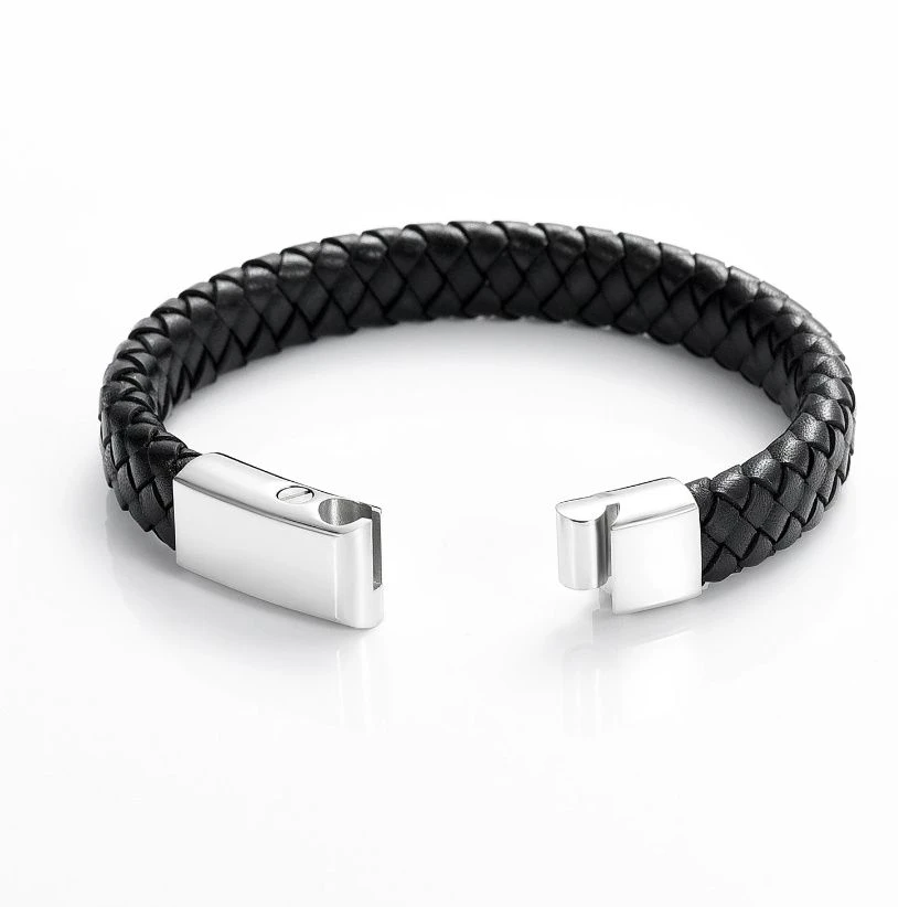 Woven Black Leather Bracelet - Stainless Steel Cremation Ashes Jewellery 5 Woven Black Leather Bracelet - Stainless Steel Cremation Ashes Jewellery - Image 3