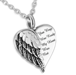 Your Wings Were Ready Heart -Stainless Steel Cremation Ashes Jewellery Urn Pendant