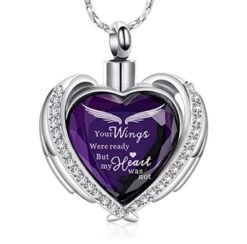 Your Wings Purple Crystal - Stainless Steel Cremation Ashes Jewellery Urn Pendant
